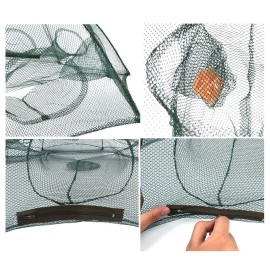 Fishing Bait Trap Folded Crab Net Crawdad Automatic Fishing Shrimp Cast Dip Cage Fish Minnow Foldable Fishnet (6 Holes)