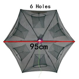 Fishing Bait Trap Folded Crab Net Crawdad Automatic Fishing Shrimp Cast Dip Cage Fish Minnow Foldable Fishnet (6 Holes)