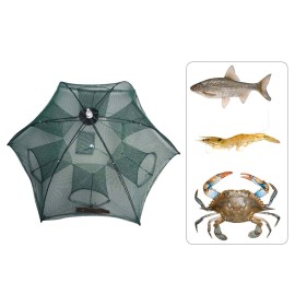 Fishing Bait Trap Folded Crab Net Crawdad Automatic Fishing Shrimp Cast Dip Cage Fish Minnow Foldable Fishnet (6 Holes)
