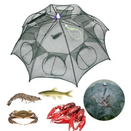 Fishing Bait Trap Folded Crab Net Crawdad Automatic Fishing Shrimp Cast Dip Cage Fish Minnow Foldable Fishnet (6 Holes)