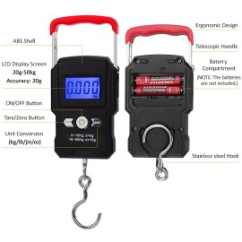 Fishing Scale Electronic Digital  Scale 110LB 50KG Hanging Hook Scale LCD Screen Portable Weighing Scales