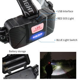 Rechargeable LED Headlamp Adjustable Angle Head Flashlight Bike Light Fishing Outdoor Headlamp Head Light