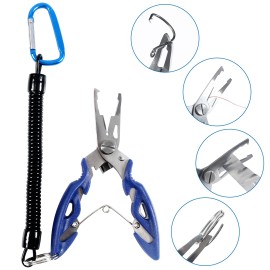 Multifunctional Fishing Pliers Scissors Fishing Line Cutter Hook Remover Fishing Clamp Tool with Coiled Lanyard