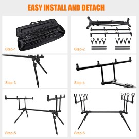 Adjustable Retractable Carp Fishing Rod Stand with LED Bite Alarms Swingers