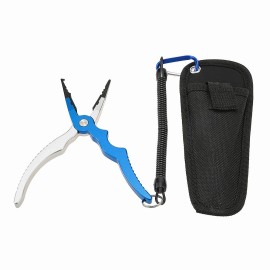 Aluminum Fishing Pliers Split Ring Cutters Hooks Remover Fishing Holder Tackle with Oxford Sheath and Security Landyard