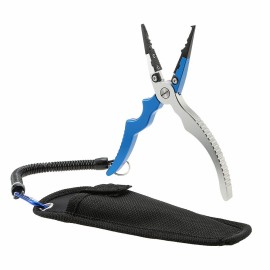 Aluminum Fishing Pliers Split Ring Cutters Hooks Remover Fishing Holder Tackle with Oxford Sheath and Security Landyard