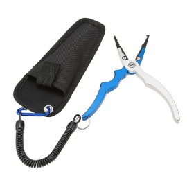Aluminum Fishing Pliers Split Ring Cutters Hooks Remover Fishing Holder Tackle with Oxford Sheath and Security Landyard