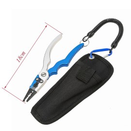 Aluminum Fishing Pliers Split Ring Cutters Hooks Remover Fishing Holder Tackle with Oxford Sheath and Security Landyard