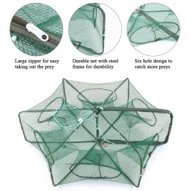 Foldable Fishing Net Hexagon 6 Hole Fishing Net Shrimp Cage Trap Minnow Crab Baits Mesh Trap Net