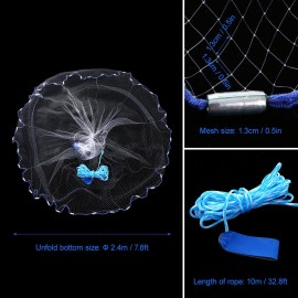 Fishing Casting Net 7.8FT Fishing Net Saltwater Freshwater Bait Fish Net Hand Cast Fishing Net with Weights