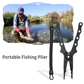 Ultralight Aluminum Fishing Pliers Split Ring Cutters Hooks Remover Fishing Holder Tackle With Oxford Sheath Security Landyard Aluminum Fishing Gripper Hook Remover Fishing Lip Plier Fishing Tools Set Portable Fishing Tackle