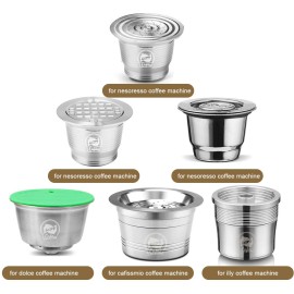 Stainless Steel Refillable Coffee Capsules for Nespresso Coffee Machine System with Hammer Gift Box Wonderful Gift for Coffer Lovers (metal round hole shape)