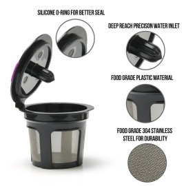 Coffee Capsules Cup Refillable Reusable Coffee Filters Capsule Pods Integrated Design Stainless Steel Mesh Strainer Replacement for Keurig 2.0 and 1.0 with Brush & Spoon 8-Pack