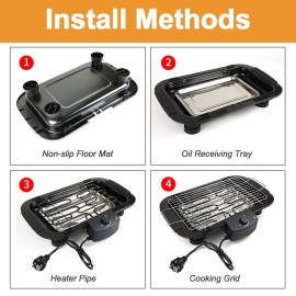 Smokeless Indoor/Outdoor Electric Grill Portable Tabletop Grill Kitchen BBQ Grills Adjustable Temperature Control,Removable Water Filled Drip Tray,2000W,Black（EU Plug）