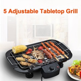 Smokeless Indoor/Outdoor Electric Grill Portable Tabletop Grill Kitchen BBQ Grills Adjustable Temperature Control,Removable Water Filled Drip Tray,2000W,Black（EU Plug）