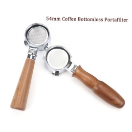 54mm Coffee Bottomless Portafilter with Filter Basket & Wooden Handle Replacement for Breville 880/870/850 Coffee Machine Tool Reusable Alloy Filters Coffee Extraction Accessories