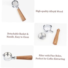 54mm Coffee Bottomless Portafilter with Filter Basket & Wooden Handle Replacement for Breville 880/870/850 Coffee Machine Tool Reusable Alloy Filters Coffee Extraction Accessories