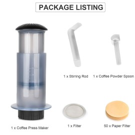 Coffee and Espresso Press Maker Portable Coffee Manual Machine with 50PCS Coffee Filter Paper for Outdoor Travel Camping Picnic
