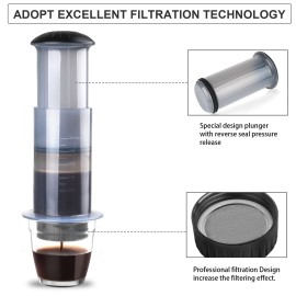 Coffee and Espresso Press Maker Portable Coffee Manual Machine with 50PCS Coffee Filter Paper for Outdoor Travel Camping Picnic