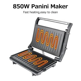 Panini Maker Household Stainless Steel 850W High Power Nonstick Pan Steak Machine Sandwich Machine Barbecue Machine Breakfast Machine