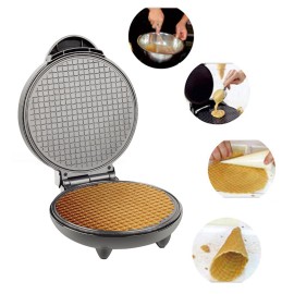 1200W Electric Ice Cream Cone Maker With Roller Waffle Cone and Bowl Maker Nonstick Waffle Baking Iron Machine Stainless Steel Housing for Home Breakfast