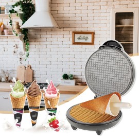 1200W Electric Ice Cream Cone Maker With Roller Waffle Cone and Bowl Maker Nonstick Waffle Baking Iron Machine Stainless Steel Housing for Home Breakfast
