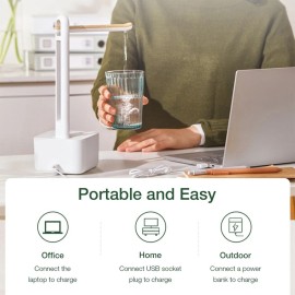 Mingzhan Wireless Foldable Water Dispenser w/180° Rotation/2000mAh/Fast Water Flow/2-Level Height of Outlet Pipe Electric Bottled Water Pump for Desktop/Barrel Dual Use White MZ-037