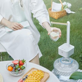 Mingzhan Wireless Foldable Water Dispenser w/180° Rotation/2000mAh/Fast Water Flow/2-Level Height of Outlet Pipe Electric Bottled Water Pump for Desktop/Barrel Dual Use White MZ-037