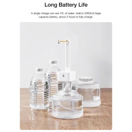 Mingzhan Wireless Foldable Water Dispenser w/180° Rotation/2000mAh/Fast Water Flow/2-Level Height of Outlet Pipe Electric Bottled Water Pump for Desktop/Barrel Dual Use White MZ-037