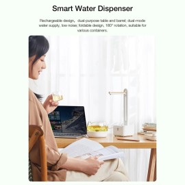 Mingzhan Wireless Foldable Water Dispenser w/180° Rotation/2000mAh/Fast Water Flow/2-Level Height of Outlet Pipe Electric Bottled Water Pump for Desktop/Barrel Dual Use White MZ-037