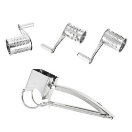 Stainless Steel Manual Rotary Cheese Grater Slicer Multi-Purpose Cheeses Carrots Cucumbers Cutter Shredder with 3 Interchanging Drums