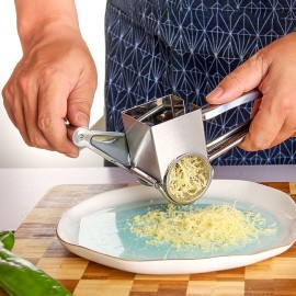 Stainless Steel Manual Rotary Cheese Grater Slicer Multi-Purpose Cheeses Carrots Cucumbers Cutter Shredder with 3 Interchanging Drums