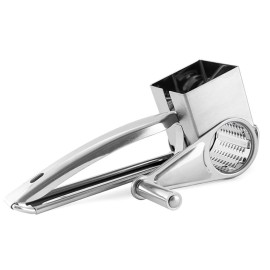 Stainless Steel Manual Rotary Cheese Grater Slicer Multi-Purpose Cheeses Carrots Cucumbers Cutter Shredder with 3 Interchanging Drums