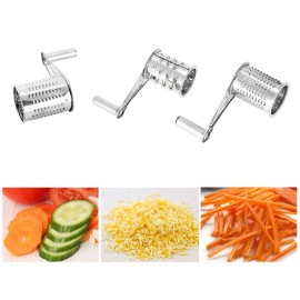 Stainless Steel Manual Rotary Cheese Grater Slicer Multi-Purpose Cheeses Carrots Cucumbers Cutter Shredder with 3 Interchanging Drums