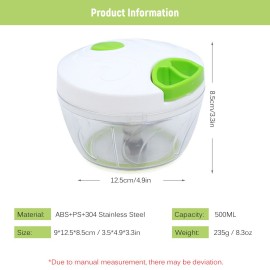 Manual Food Chopper Hand-powered Chopper Hand Pull Mincer Blender Mixer Household Food Processor for Onions Garlic Pepper Meat Fruit Vegetable 500ML