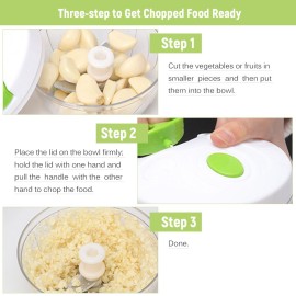 Manual Food Chopper Hand-powered Chopper Hand Pull Mincer Blender Mixer Household Food Processor for Onions Garlic Pepper Meat Fruit Vegetable 500ML