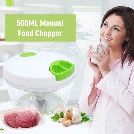 Manual Food Chopper Hand-powered Chopper Hand Pull Mincer Blender Mixer Household Food Processor for Onions Garlic Pepper Meat Fruit Vegetable 500ML