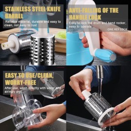 Multifunctional Vegetable Grater Rotary Cheese Grater Vegetable Slicer 3 Interchangeable Blades Easy Clean Rotary Grater Slicer for Fruit Vegetables Nuts Kitchen   Gadgets