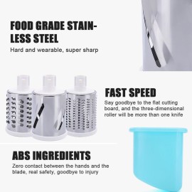 Multifunctional Vegetable Grater Rotary Cheese Grater Vegetable Slicer 3 Interchangeable Blades Easy Clean Rotary Grater Slicer for Fruit Vegetables Nuts Kitchen   Gadgets