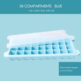 Silicone Ice Cube Tray Ice Cube Mold Container Frozen Cubes 36 Compartments with Lid for Bars Households Party