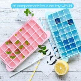 Silicone Ice Cube Tray Ice Cube Mold Container Frozen Cubes 36 Compartments with Lid for Bars Households Party