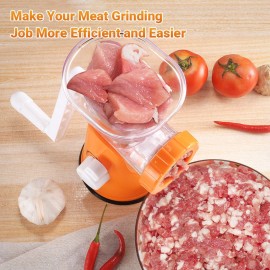 Manual Meat Grinder Food Grinder Hand Meat Processor Mincer Grinding Machine with Suction Base 1 Sausage Stuffing Tube 2 Grinding Plates 1 Food Pusher for Home Kitchen