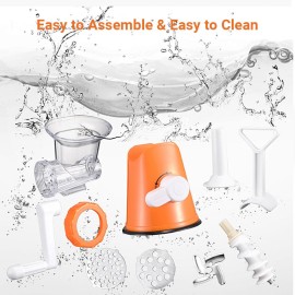Manual Meat Grinder Food Grinder Hand Meat Processor Mincer Grinding Machine with Suction Base 1 Sausage Stuffing Tube 2 Grinding Plates 1 Food Pusher for Home Kitchen