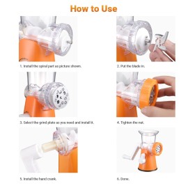 Manual Meat Grinder Food Grinder Hand Meat Processor Mincer Grinding Machine with Suction Base 1 Sausage Stuffing Tube 2 Grinding Plates 1 Food Pusher for Home Kitchen