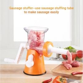Manual Meat Grinder Food Grinder Hand Meat Processor Mincer Grinding Machine with Suction Base 1 Sausage Stuffing Tube 2 Grinding Plates 1 Food Pusher for Home Kitchen