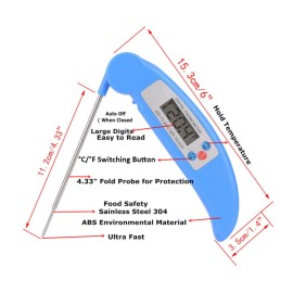 Instant Read Meat Thermometer Home Use Kitchen Portable Foldable Waterproof Baking Barbecue Food Thermometer