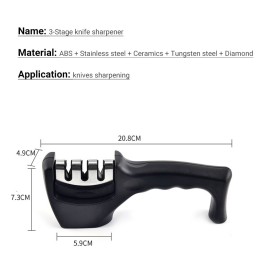 3-Stage Kitchen Knife Sharpener Detachable Head Manual Handheld Pull-Through Sharpener for Home Kitchen