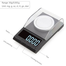 Milligram Scale 50g 0.001g Jewelry Scale High Precision with LCD Display for Jewelry Gold Medicine Powder