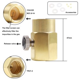 Brass Household Soda Bottle Adapter CO2 Cylinder Refill Adapter CO2 Fill Valve  Connector  Refill BottleTR21-4 to CGA320