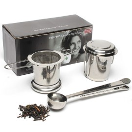 3PCs Tea Infuser Tea Scoop Clip Kit with Tea Lid Food-grade Thickened Stainless Steel Strainer for Loose Tea Fine Mesh Fits Standard Cups Mugs Teapots for Brewing Steeping Tea
